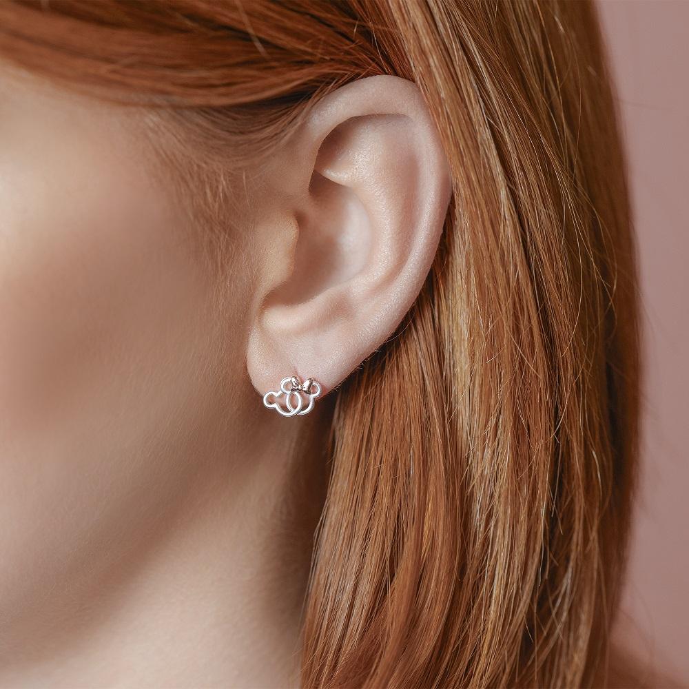 MICKEY & MINNIE - 1 Pair of Silver Studs Earrings