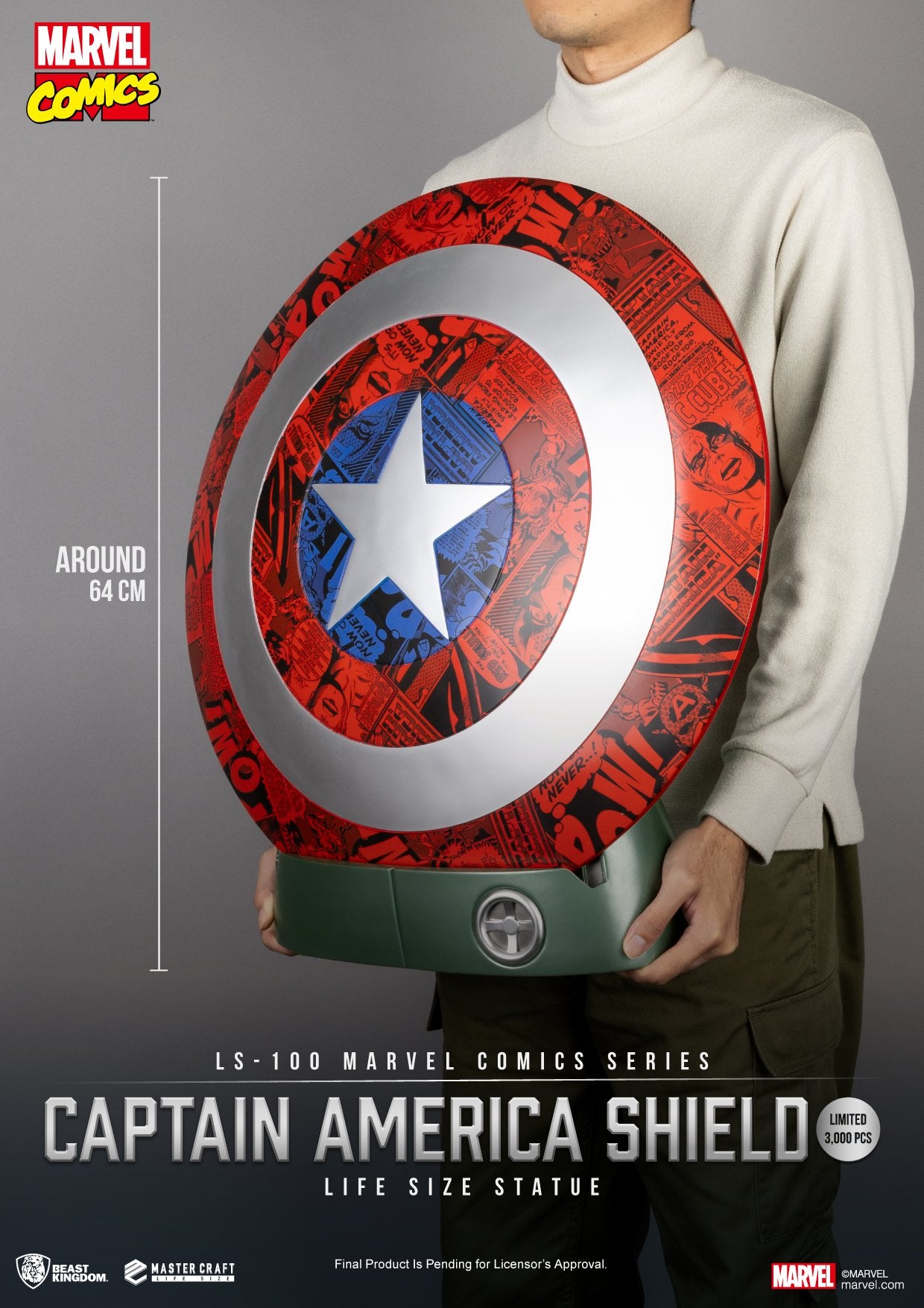 MARVEL - Bouclier de Captain America - Statuette Life Size 64cm