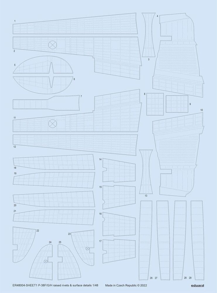P-38F/G/H raised rivets & surface details for TAMIYA