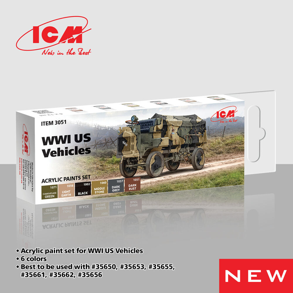 Acrylic Paint Set for WWI US military vehicles 6 x12 ml