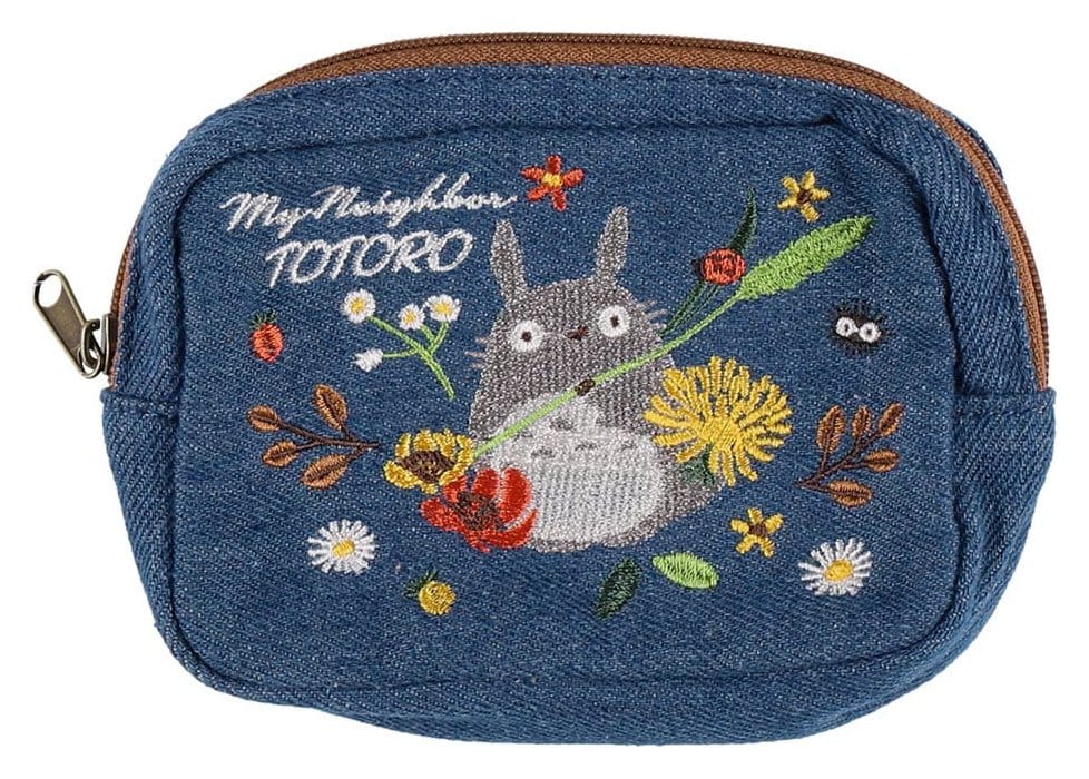 My Neighbor Totoro Denim Pouch Totoro & flower wreath