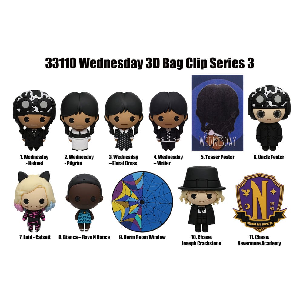 Wednesday 3D PVC Bag Clips Series 3 Display (24)