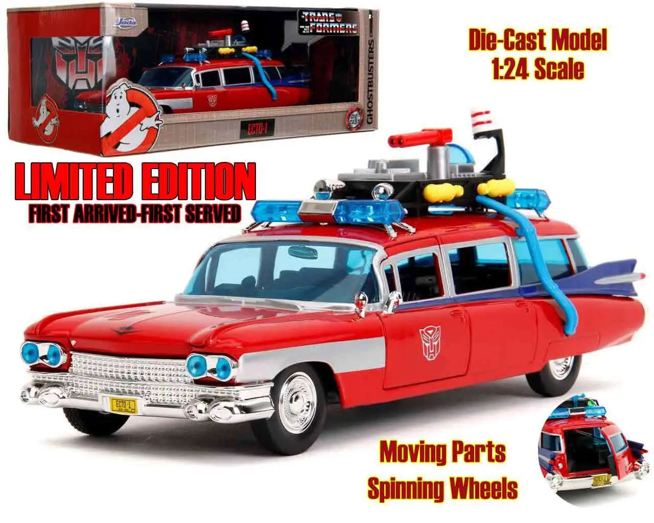GHOSTBUSTERS - TRANSFORMERS - ECTO-1 x OPTIMUS PRIME - LIMITED EDITION - 1:24 DIE-CAST MODEL