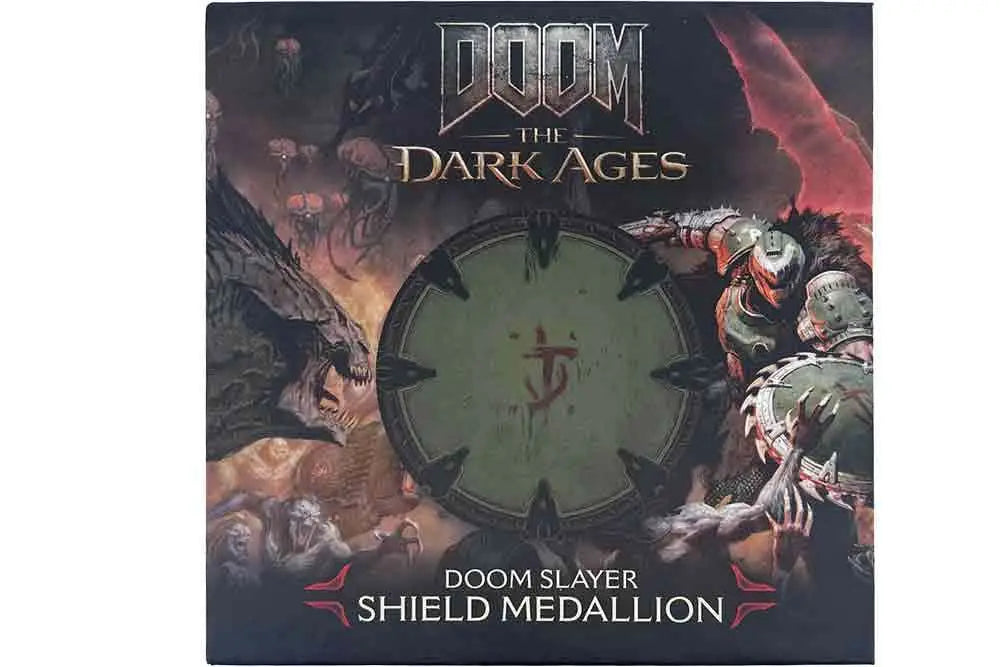 DOOM: THE DARK AGES SAW SHIELD MEDALLION AND ART CARD