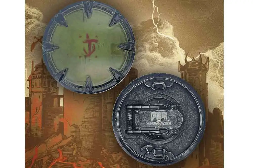 DOOM: THE DARK AGES SAW SHIELD MEDALLION AND ART CARD