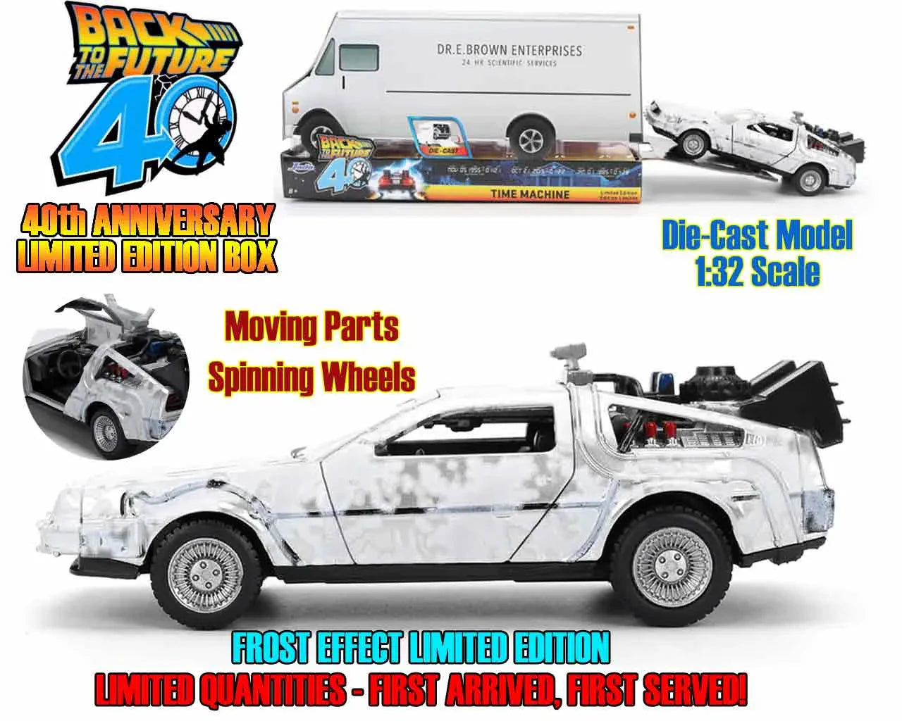 BACK TO THE FUTURE PART I - 1982 DE LOREAN DMC 12 WITH FROST EFFECT -  40TH ANNIVERSARY LIMITED EDITION 1:32 DIE-CAST MODEL