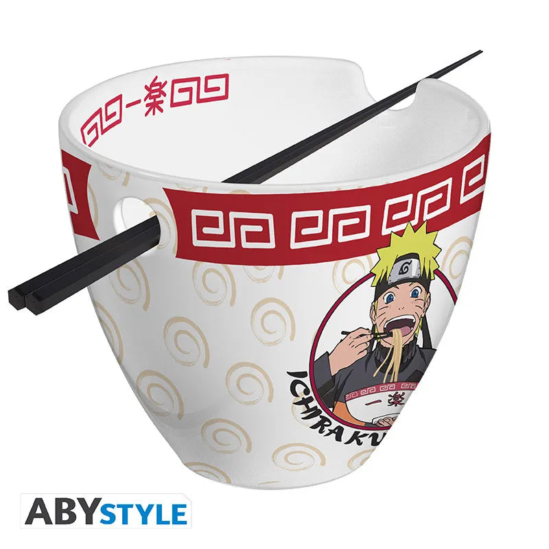 NARUTO SHIPPUDEN ICHIRAKU RAMEN BOWL WITH CHOPSTICKS