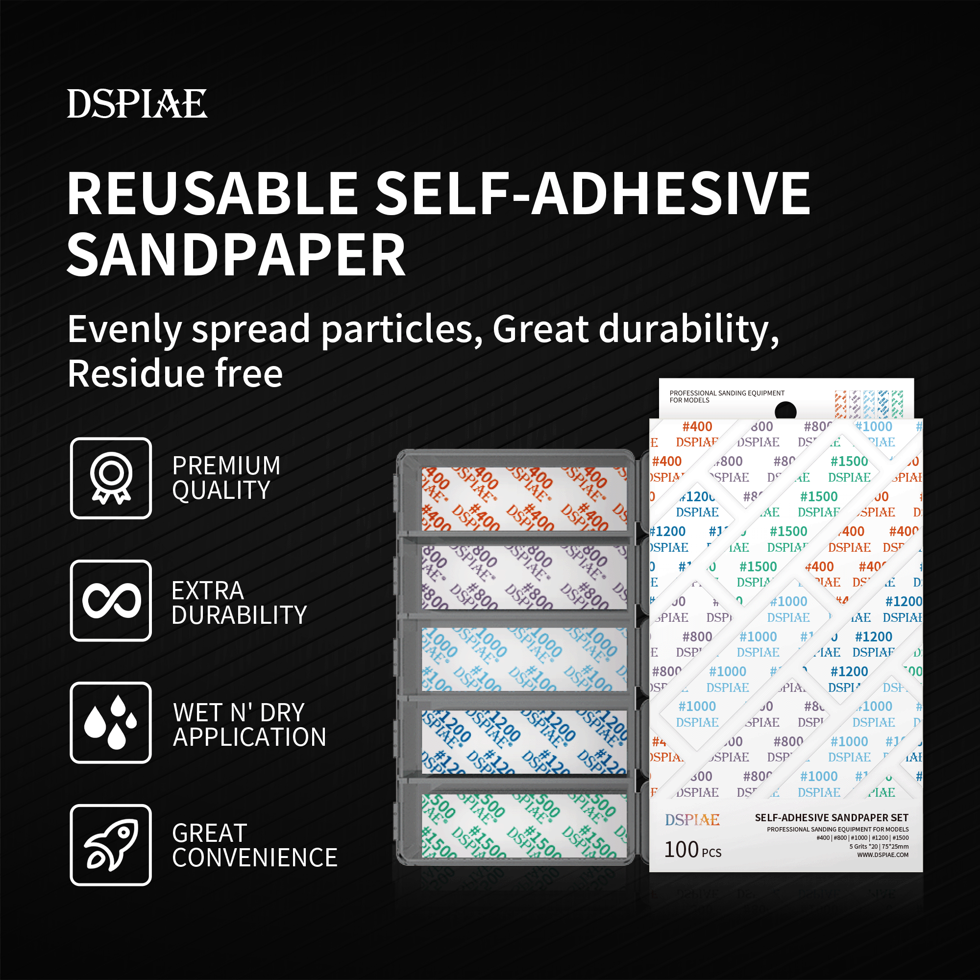 DSPIAE DSP-S01 Reusable Self-Adhesive Sandpaper Set