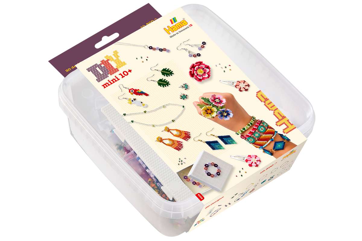 Hama mini perler og stiftplader i bøtte, smykker