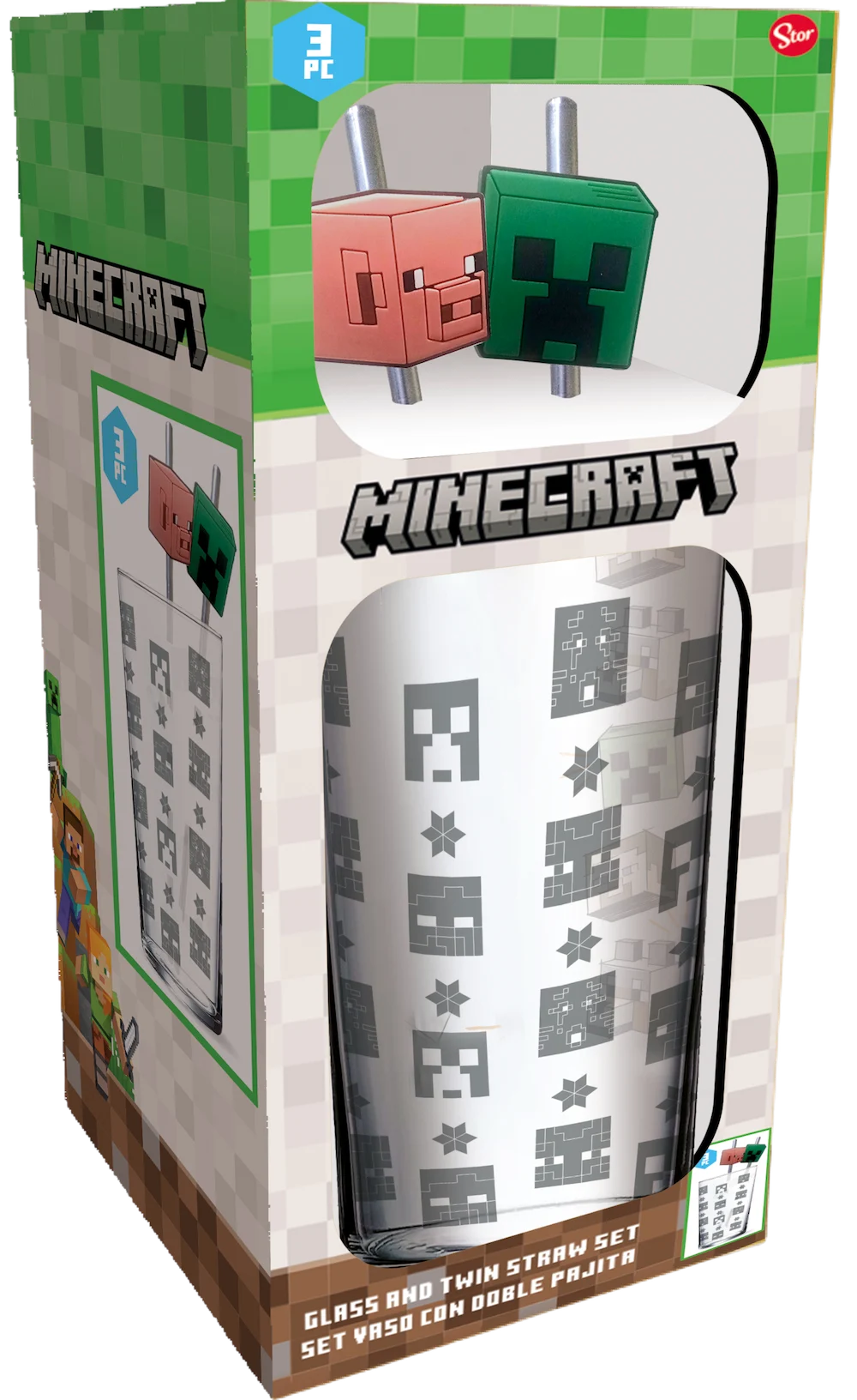 MINECRAFT - Set of Premium XXL Glass 16oz + Twin Metal Straw
