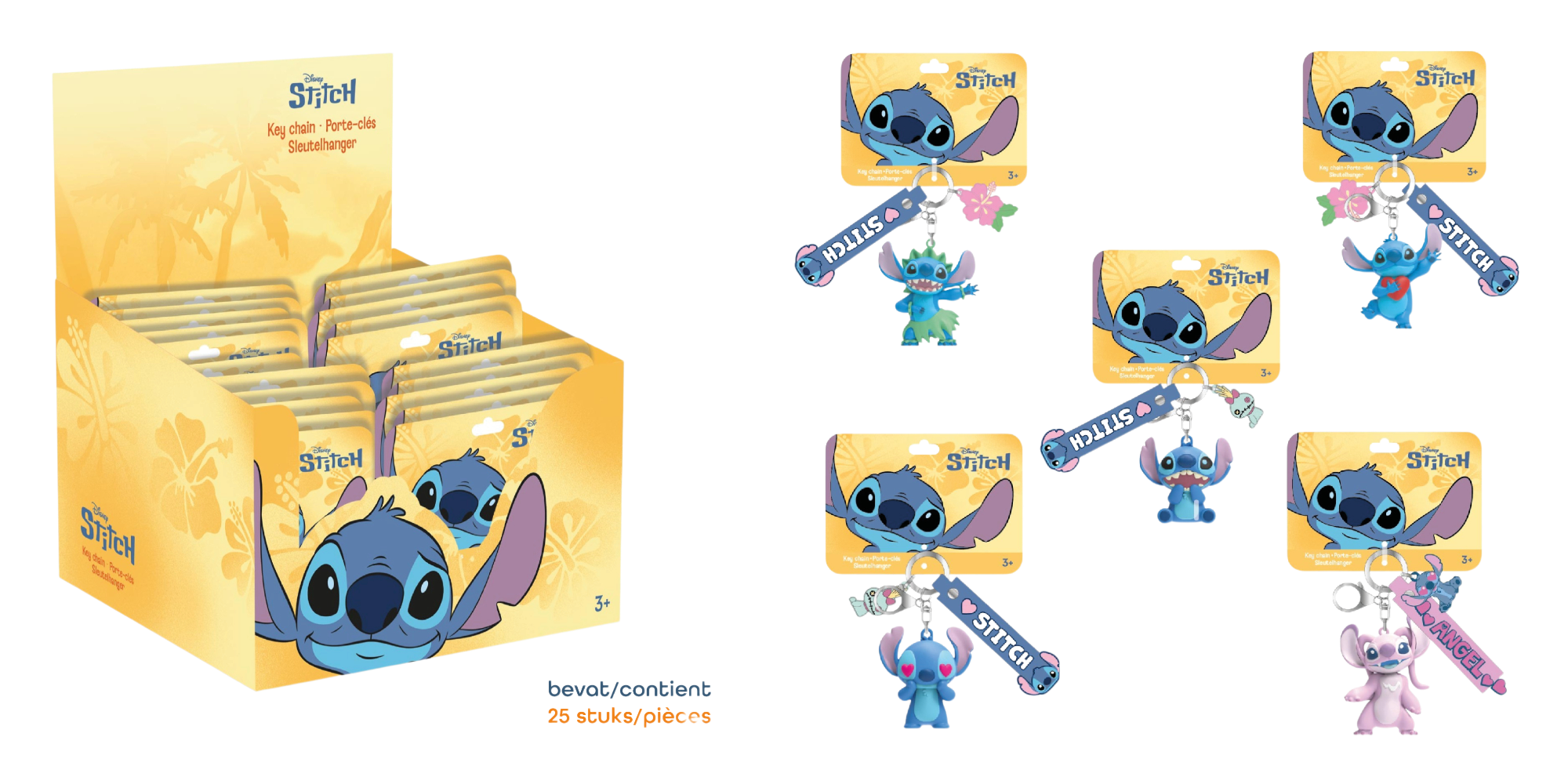 STITCH - Display of 25pc 3D Foam Keychain - 5 Models