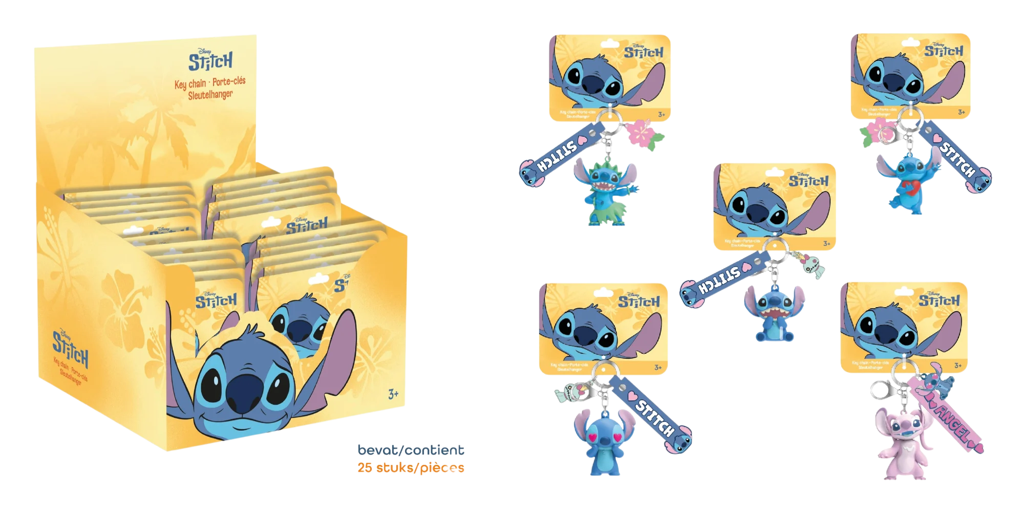 STITCH - Display of 25pc 3D Foam Keychain - 5 Models