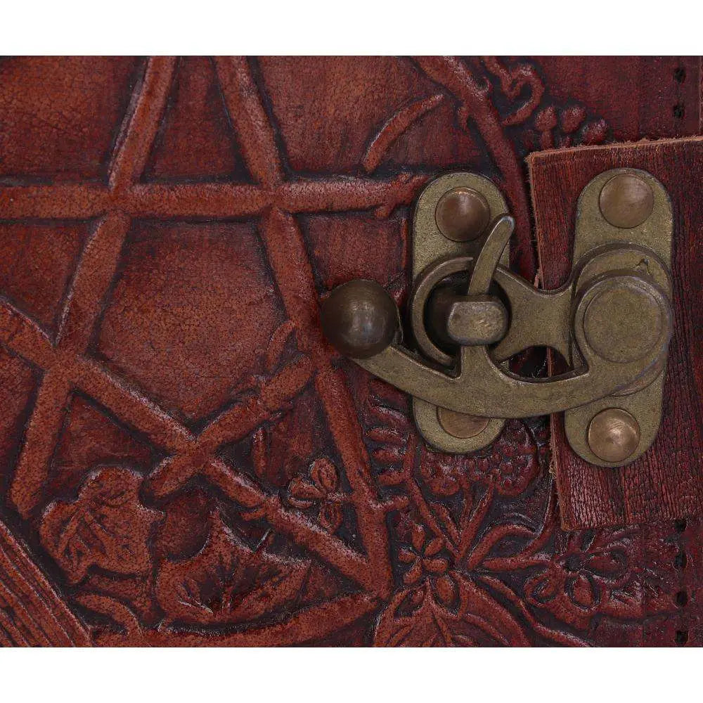 LEATHER DIARY EMBOSSED PENT/BROOM & LOCK