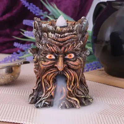 GREEN MAN TREE SPIRIT AGED OAK BACKFLOW INCENSE BURNER