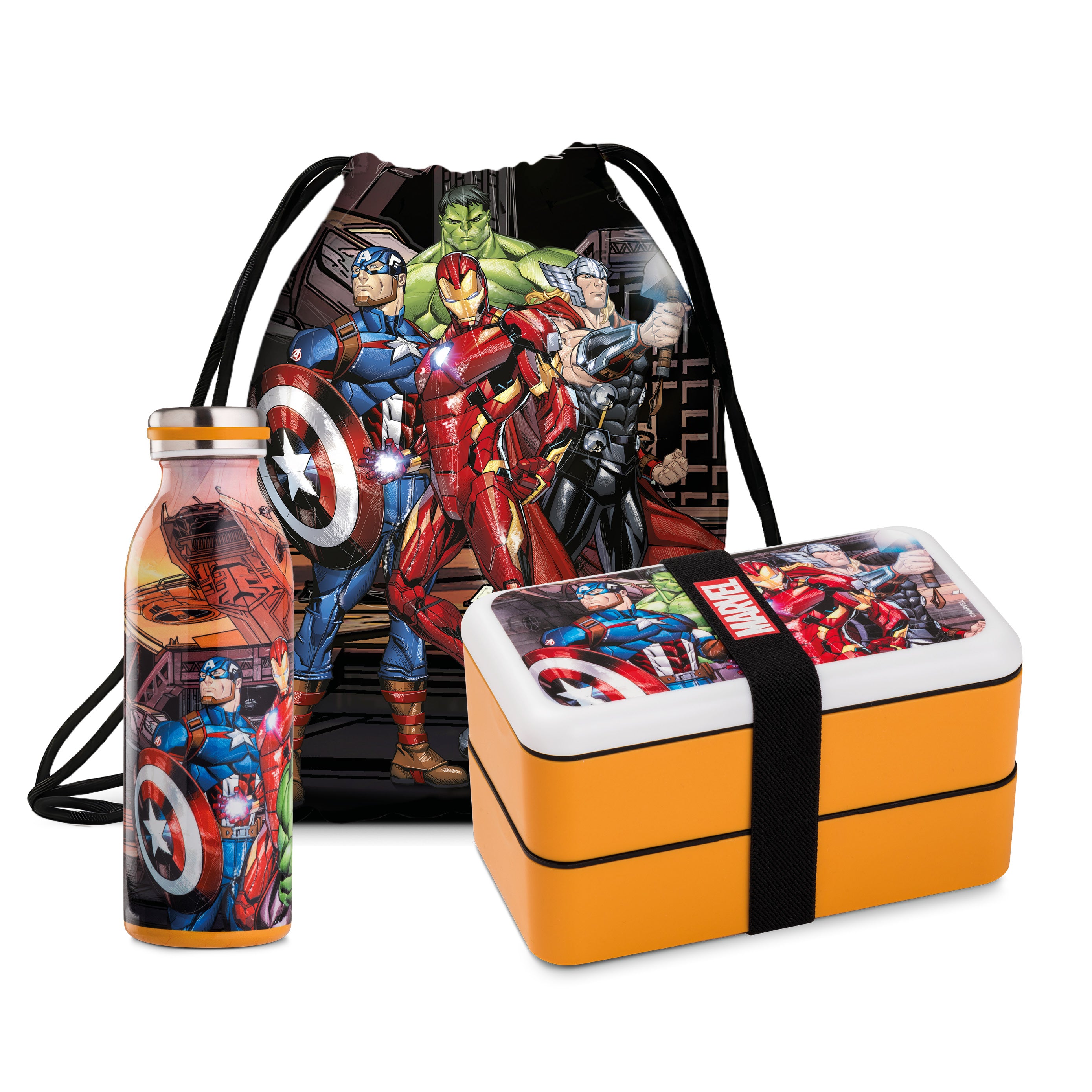 MARVEL - Set - Bottle + Lunch Box +  String Bag - Avengers