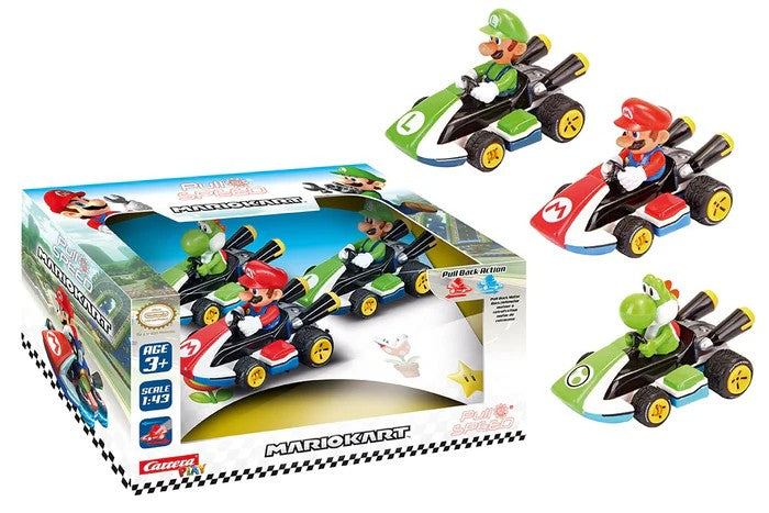 MARIO KART - Mario, Luigi, Yoshi - Multipack 3 Cars Pull Back Action
