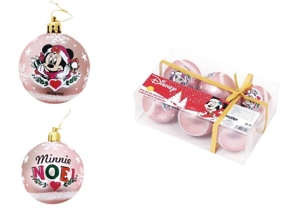 MINNIE - Pink - 6 Christmas Baubles Pack - 8 cm