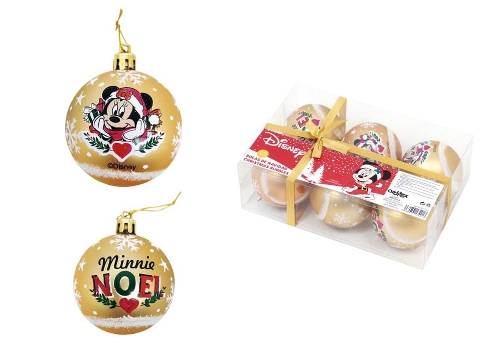 MINNIE - Gold - 6 Christmas Baubles Pack - 8 cm