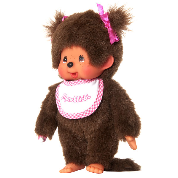 MONCHHICHI - Girl Pink & White Bib - Plush 20cm