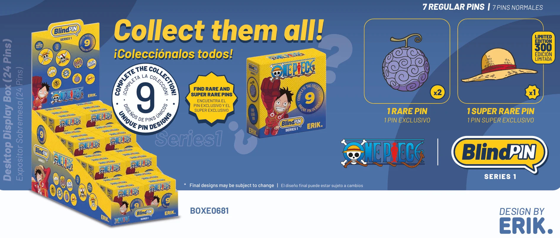 ONE PIECE - Series 1 - Display 24 Mystery Pin's