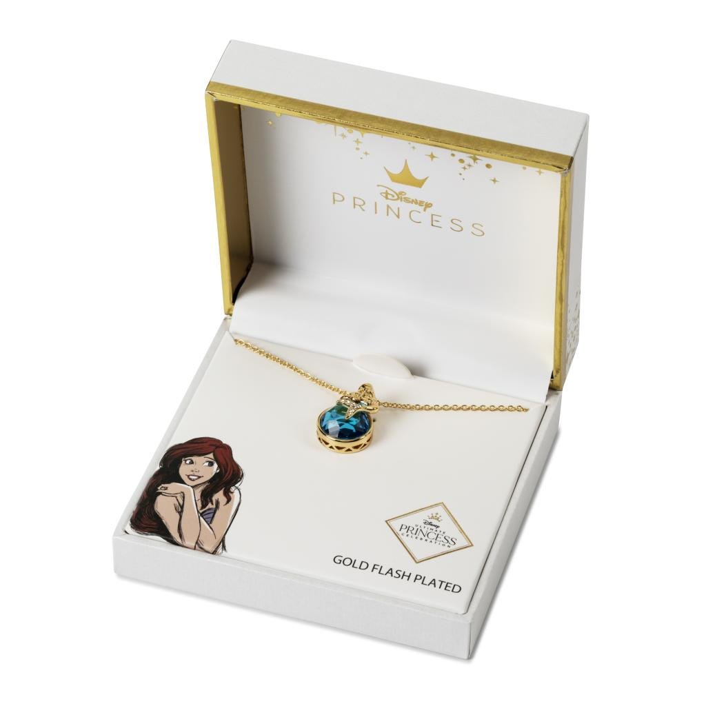 LITTLE MERMAID - Mermaid - Gold Brass Plated Necklace + Blue Stone