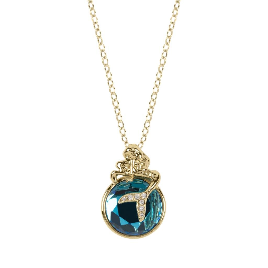 LITTLE MERMAID - Mermaid - Gold Brass Plated Necklace + Blue Stone
