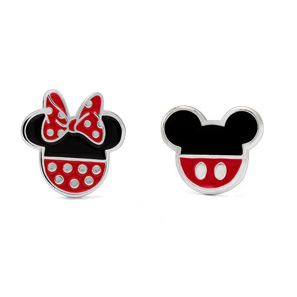 MINNIE + MICKEY - Pair of Stud Earrings - Silver Plated Brass