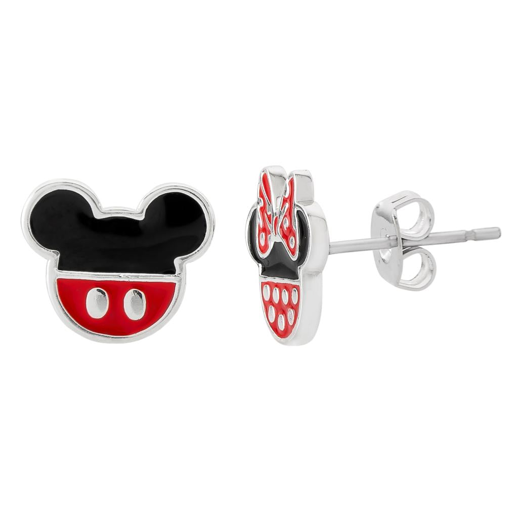 MINNIE + MICKEY - Pair of Stud Earrings - Silver Plated Brass