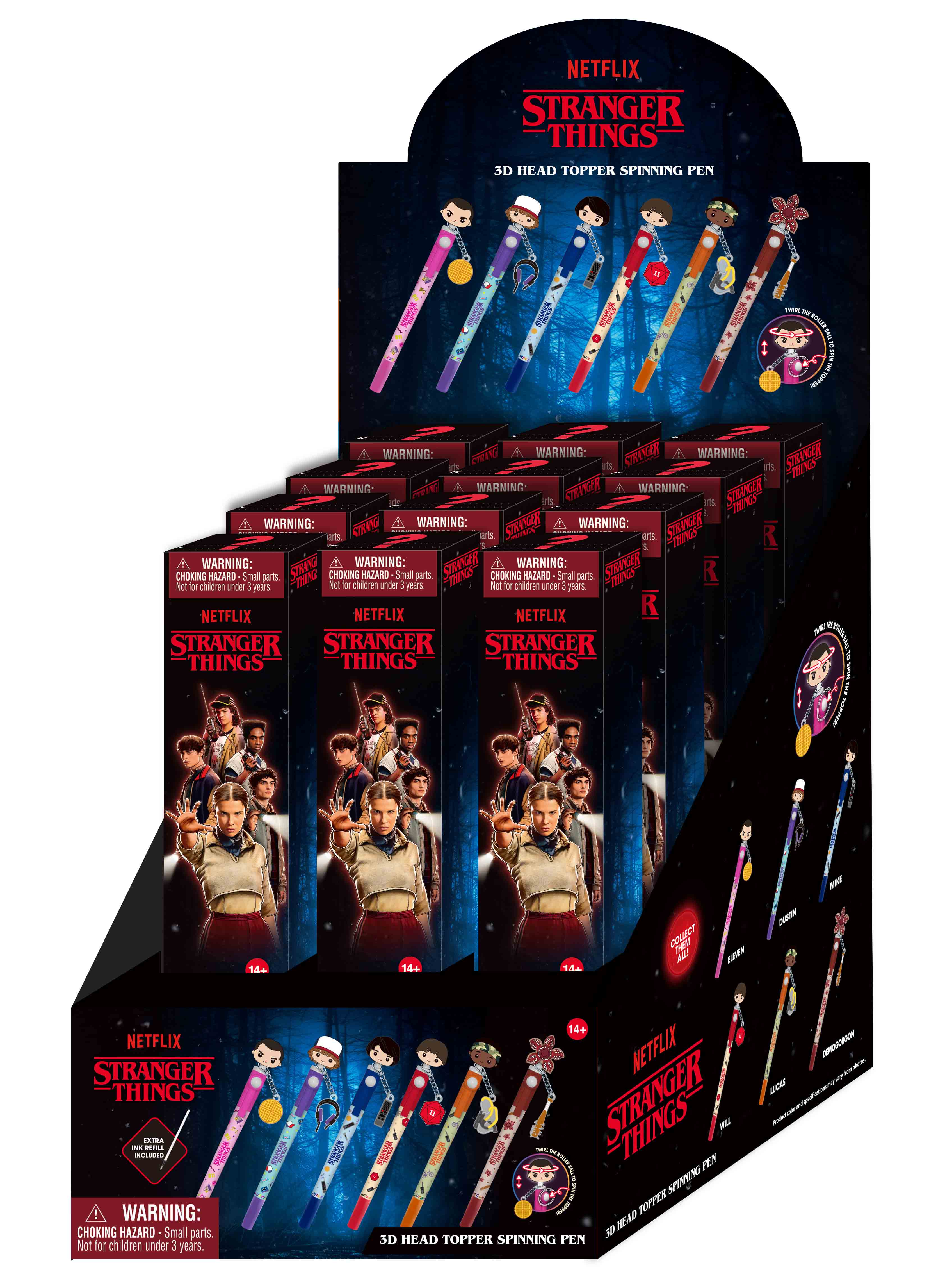 STRANGER THINGS - 3D Head Topper Spinning Pen (Display of 12 pieces)