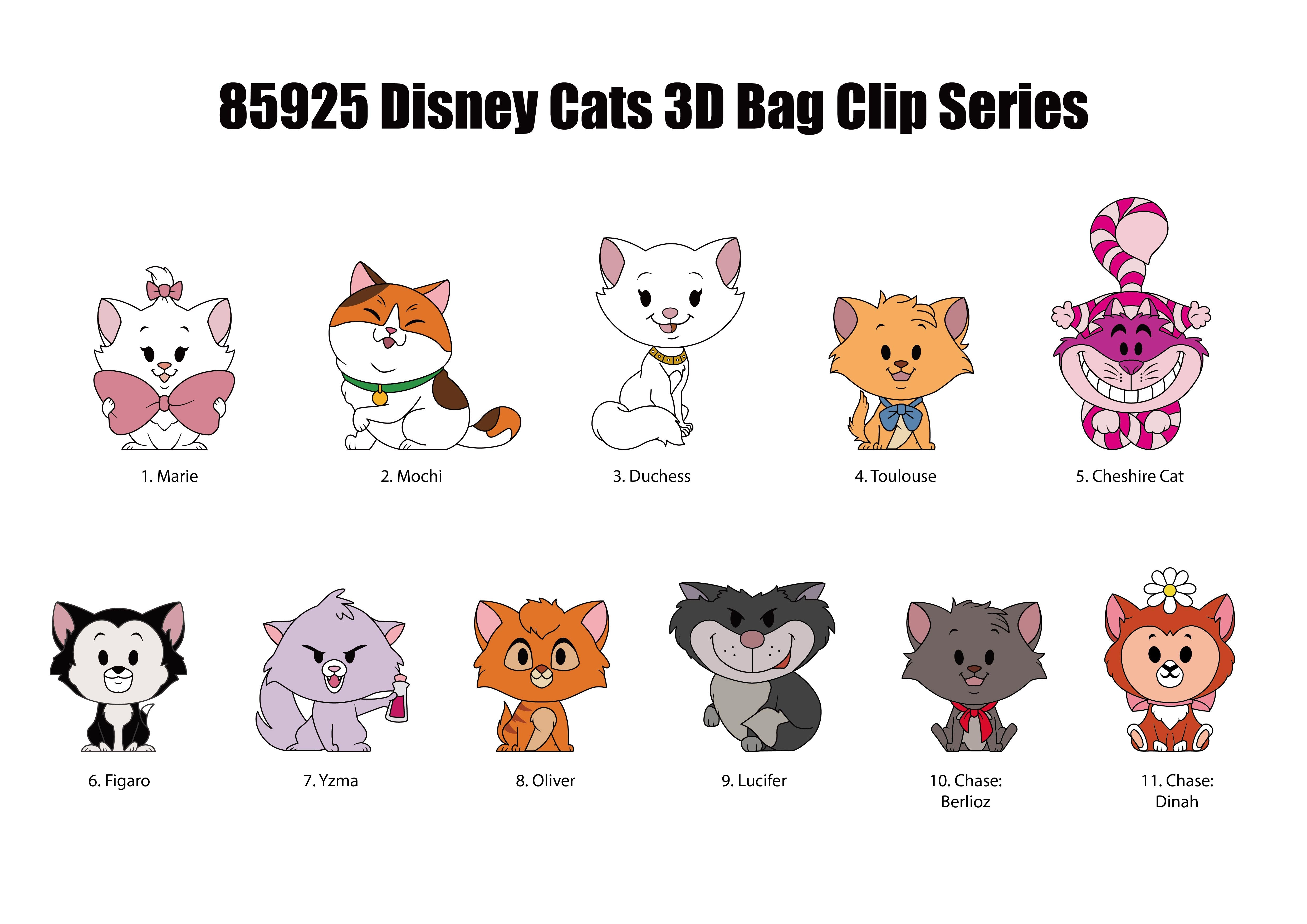 DISNEY CATS - Series 69 - 3D Foam Bag Clip (Display 24 Pcs)