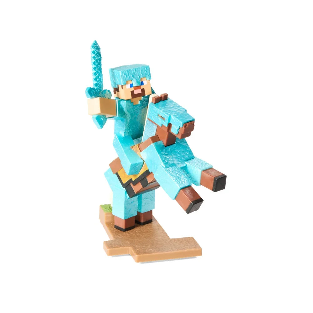 MINECRAFT -Steve "Armure en diamant" & Cheval -Fig. Diorama 17x10x10cm