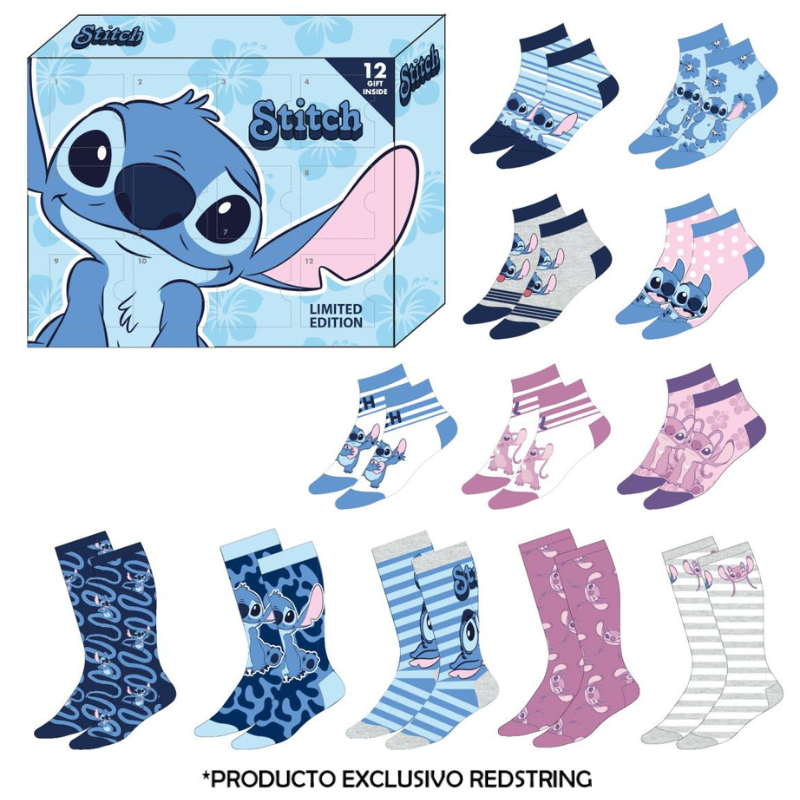 STITCH - Blue&Pink - Gift Box - 12 Pairs of Socks (S 3-7,5)