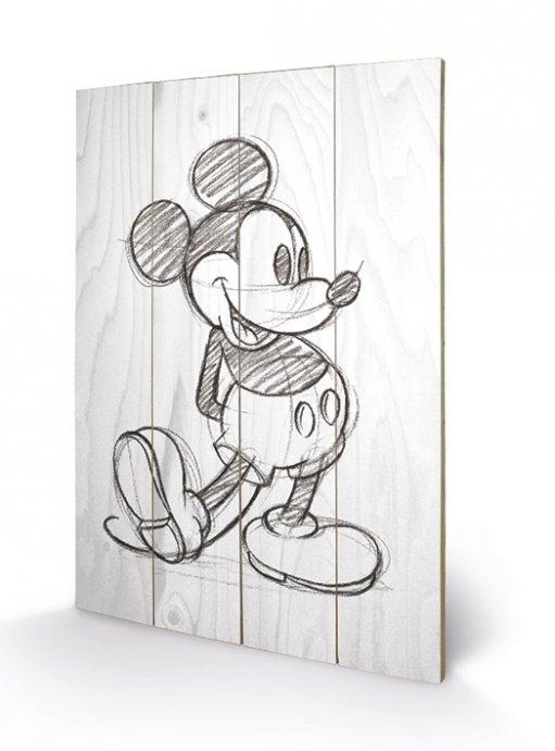 DISNEY - Printing on wood 40X59 - Mickey Mouse Black / White