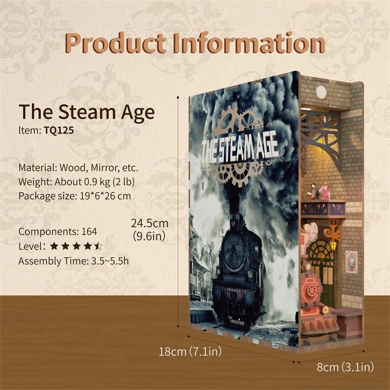 BOOK NOOK KIT - DIY- The steam age - 164pcs + LED Light