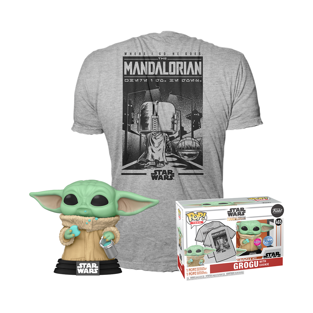 MANDALORIAN - POP N° 465 - Grogu with Cookie (Flocked) + T-Shirt - M