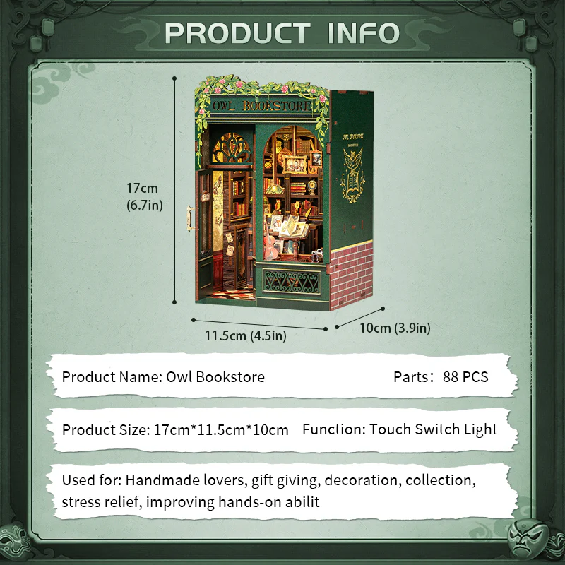 BOOK NOOK KIT - DIY - Owl Bookstore - 139pc + LED Light