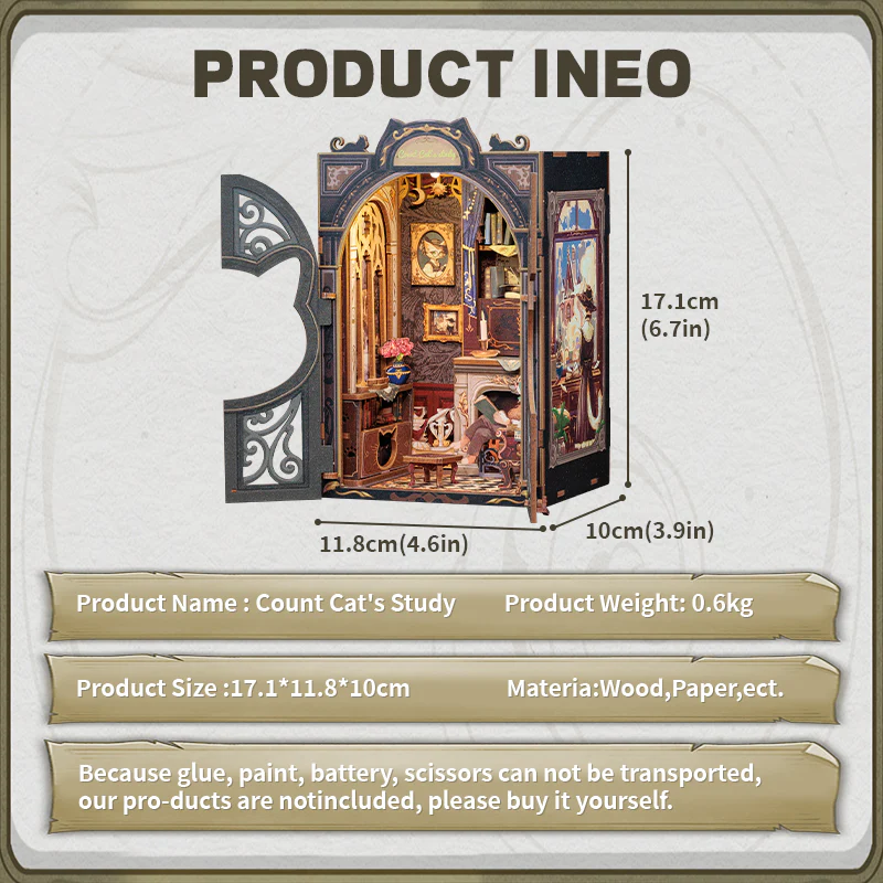 BOOK NOOK KIT - DIY - Count Cat's Study - 108pc + LED Light