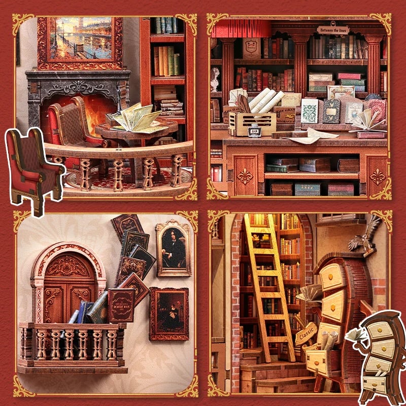 MINIATURE HOUSE - DIY- Thames Bookstore - 343pc + LED Light