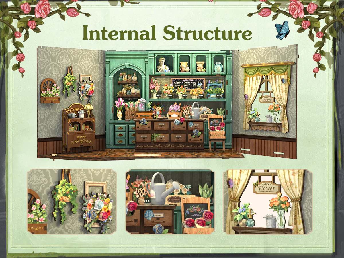 MINIATURE HOUSE - DIY - Blossom Florist - 265pc + LED Light