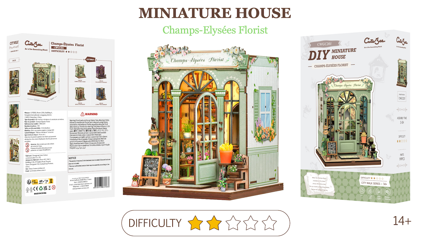 MINIATURE HOUSE - DIY - Champs-Elysées Florist - 199pc + LED Light