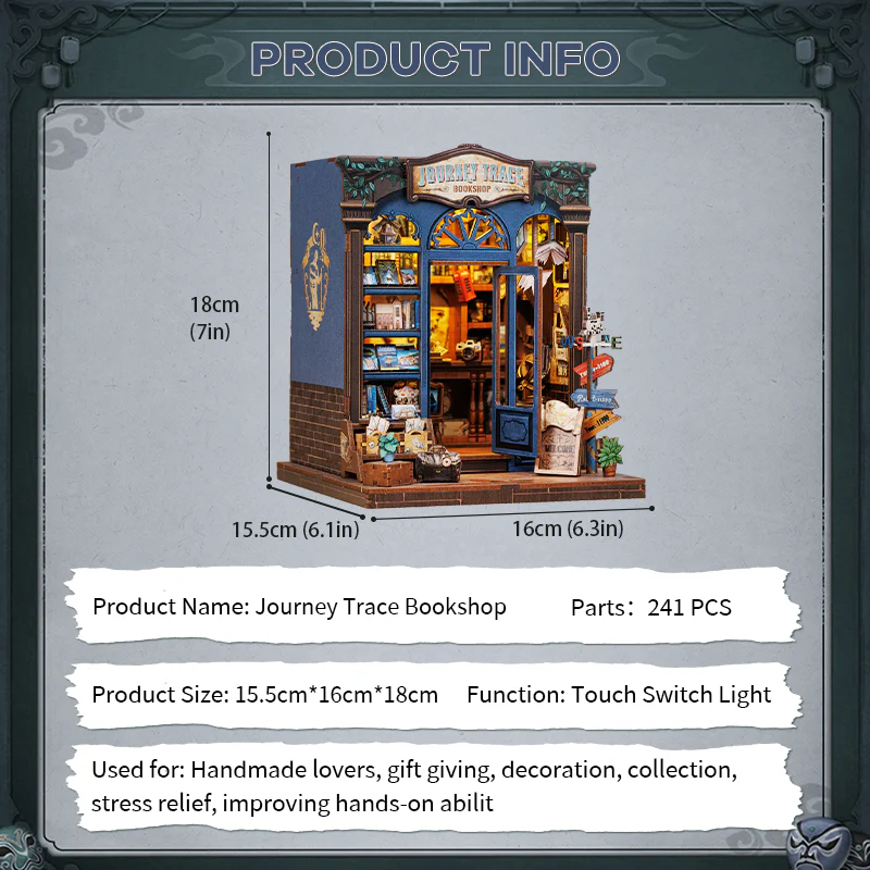 MINIATURE HOUSE - DIY - Journey Trace Bookshop - 241pc + LED Light