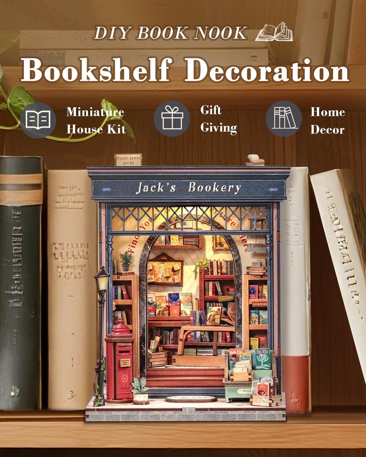 MINIATURE HOUSE - DIY- Jack's Bookery - 330pc + LED Light