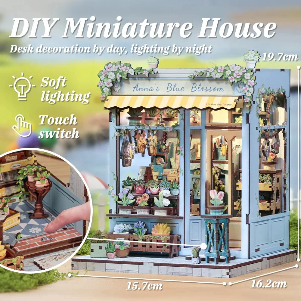 MINIATURE HOUSE - DIY- Anna's Blue Blossom - 255pc + LED Light