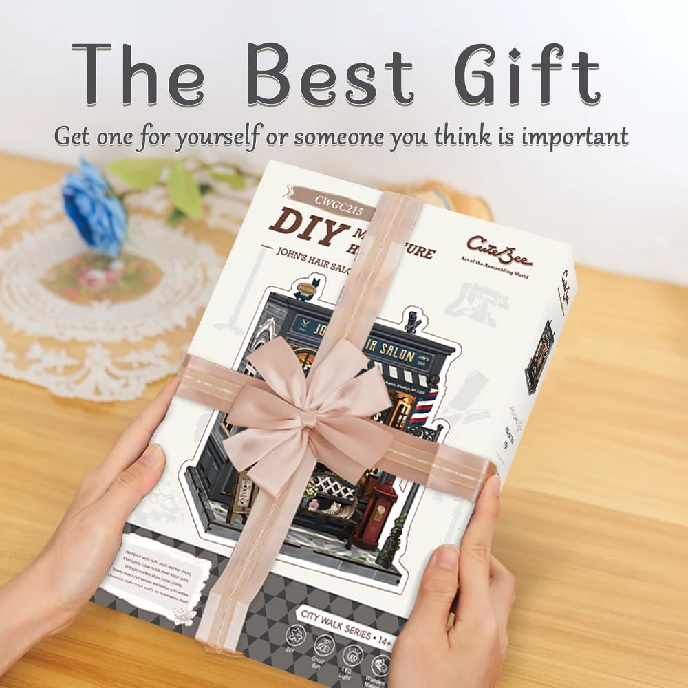 MINIATURE HOUSE - DIY- John's Hair Salon - 210pc + LED Light