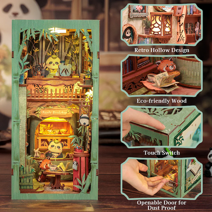 BOOK NOOK KIT - DIY - Panda Bookshop - 244pc + LED Light