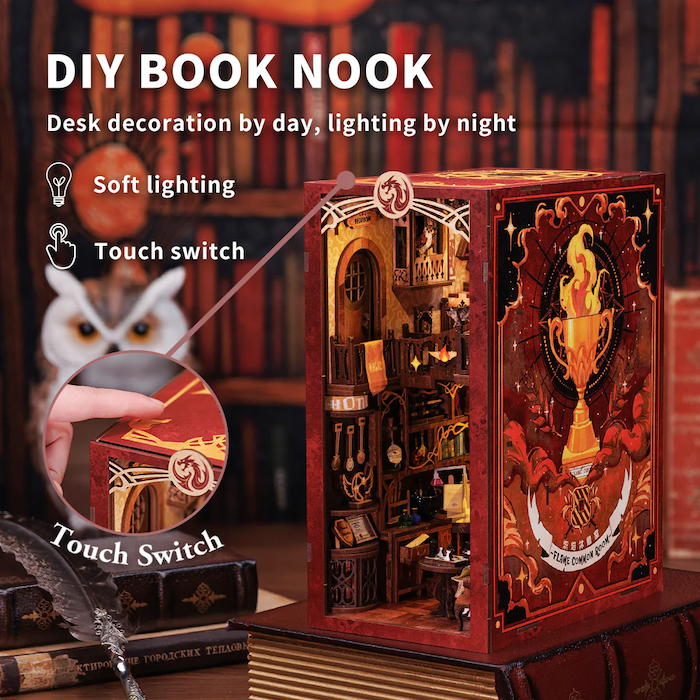BOOK NOOK KIT - DIY - Flame Common Room - 226pc + LED Light