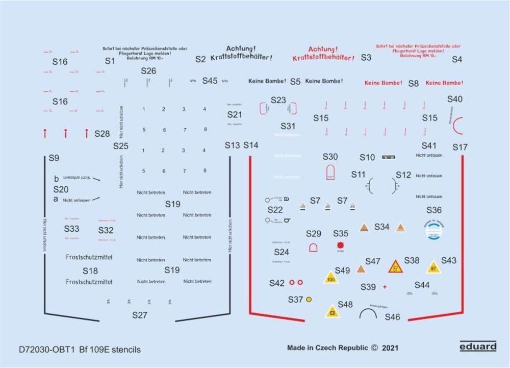 Bf 109E stencils 1/72 for SPECIAL HOBBY/TAMIYA/AIRFIX