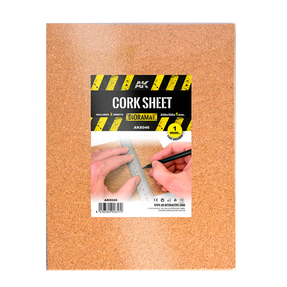 CORK SHEETS - FINE GRAINED / LAMINAS CORCHO - GRANO FINO - 200 x 300 x 1mm (2 SHEETS/LAMINAS)