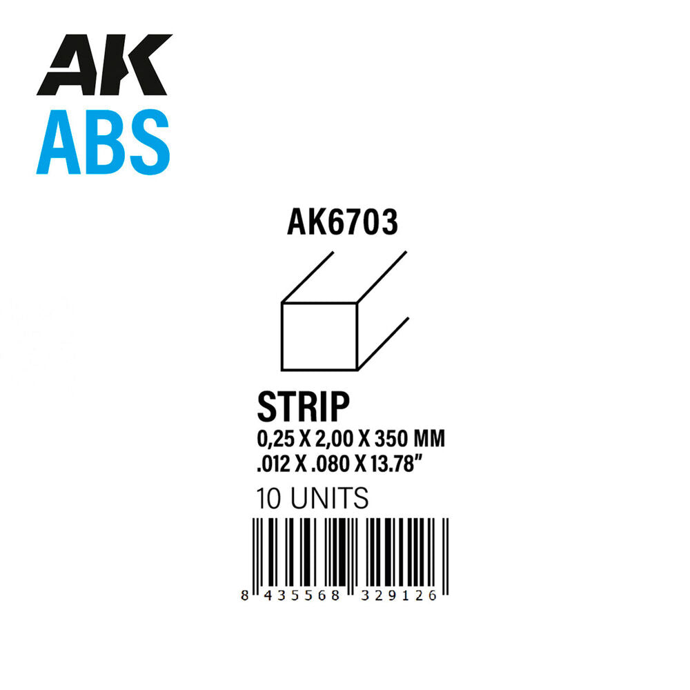 Strips 0.25 x 2.00 x 350mm - ABS STRIP