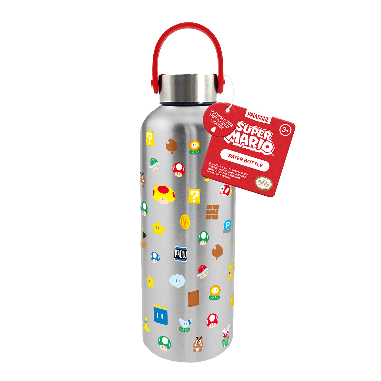 SUPER MARIO - Symbols - Metal Water Bottle with Carry Loop - 500ml